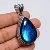 Natural Blue Labradorite Gemstone Silver Pendant Pear Shape Vintage Handmade Jewelry 925 Sterling Silver Pendant 2" WSJ-4929