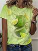 Loose and Casual Women's Plus Size 3D Fruit Printed Short Sleeved T-shirt Soft Comfortable and Breathable Top