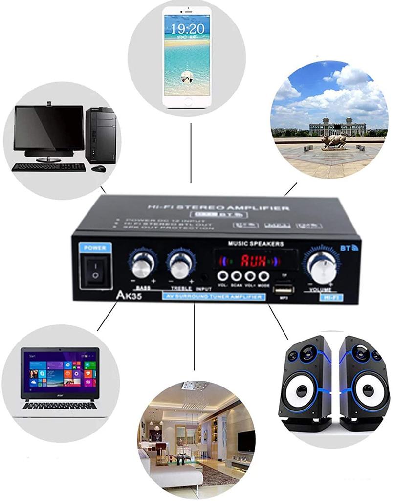 Совместимый 2-канальный аудиоусилитель многофункциональный усилитель мощности Bluetooth5.0