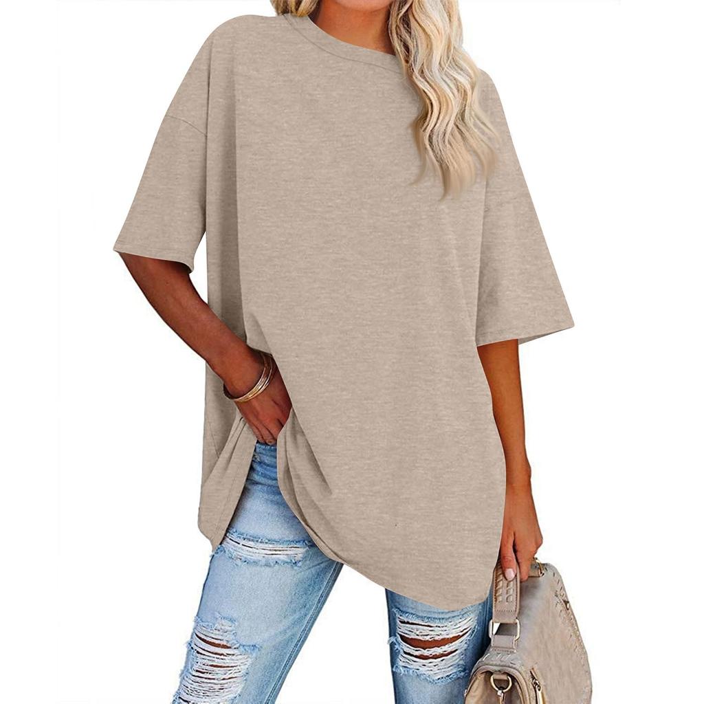 Womens' Fashionable And Casual Solid-color Basic Round-neck Short-sleeved Top