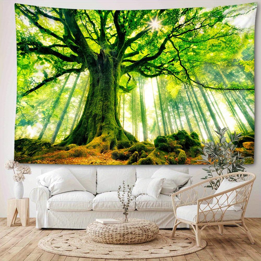 Enchanted Forest Tree Tapestry, Woven Polyester Wall Hanging, Nature-Themed Animal Graphic, Portrait Orientation, 90g Fabric Weight, with No Electrici