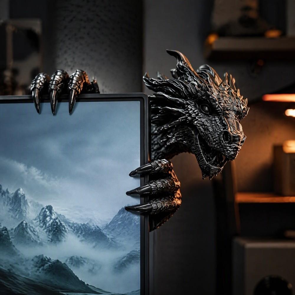 Simulated Scales Dragon Gamer Desk Statue 3D Printed Screen Side Dragon Figurine Holiday Gift