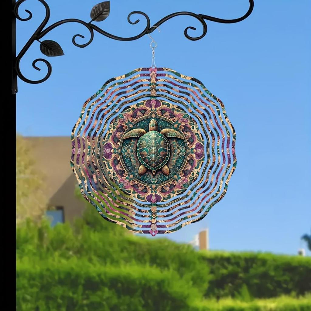 10 Inch 3D Kinetic Metal Turtle Wind Spinner for Outdoor Garden Decor Rotating Hook Vibrant Colors Durable Weather Resistant Art Sculpture Perfect