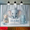 Двумерный баннер для детского душа мальчика, Декорация-фон с синим слоненком и кубиками АБВ