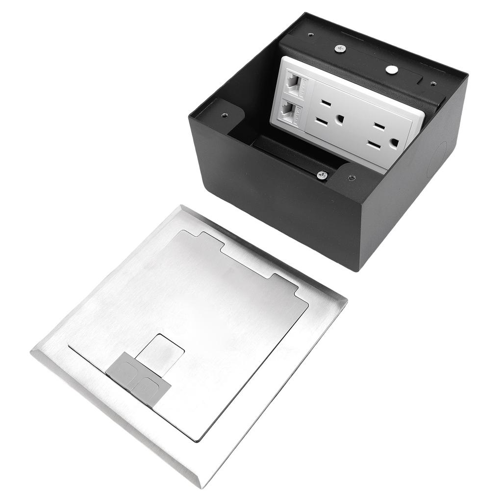 Recessed Floor Socket 2 Receptacles 2 Network Ports PC Stainless Steel Floor Electrical Outlet with Sealing Ring