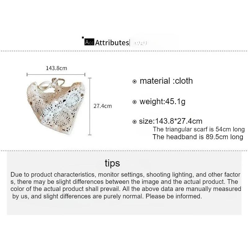 Lace Triangle Hair Scarf Headband Hollow Knitted Flowers Headscarf Hair Tie Band for Women Headwarp Hair Accessories Turbans