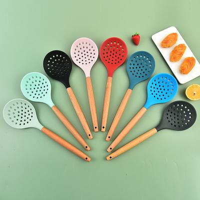 Силиконовый дуршлаг с деревянной ручкой, антипригарное сито для готовки, термостойкий фильтр, ложка, сетка, шумовка, дуршлаг для масла