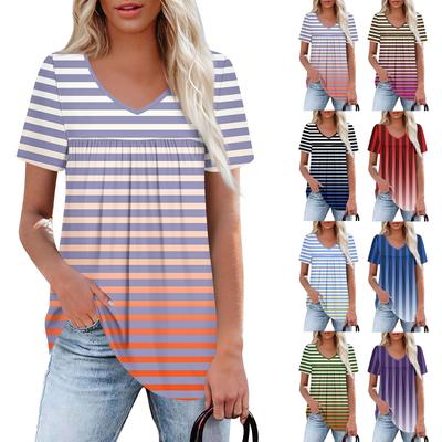 Женский повседневный топ с V-образным вырезом, коротким рукавом, оборкой на груди и принтом