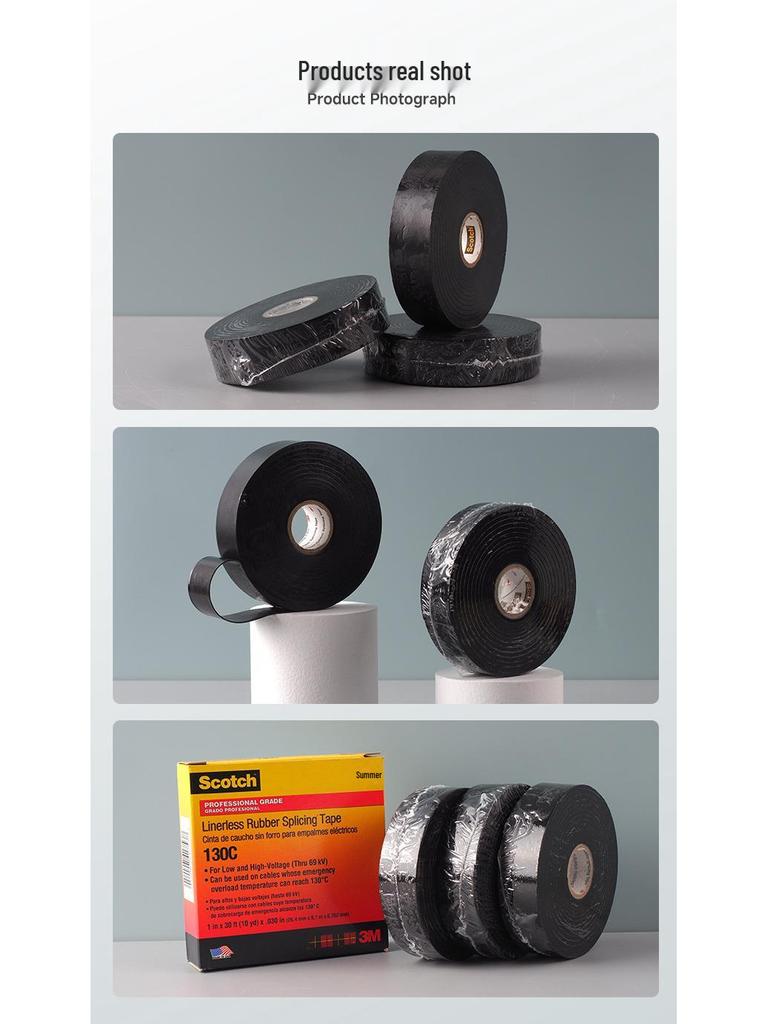 3M130C Огнестойкая электроизоляционная лента: Высокотемпературный, Водонепроницаемый, Влагостойкий, Устойчивый к высокому напряжению, Идеален для электриков.