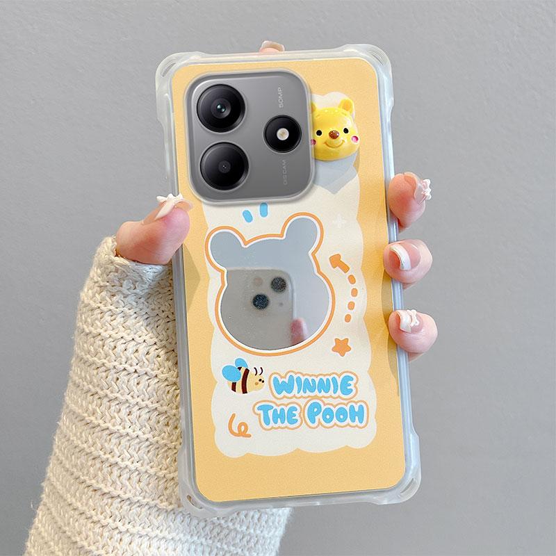 KEYSION Crossbody Strap Phone Case for Redmi Note 14 4G 5G Cute Cartoon Long Lanyard Mirror Shockproof Cover for Redmi Note 14 5G