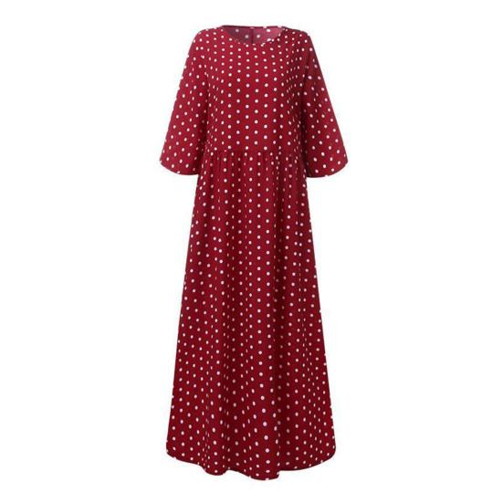 Женское платье макси с принтом в горошек, повседневное, с коротким рукавом, струящееся, длинное, летнее, с круглым вырезом, бохо, свободное, сарафан