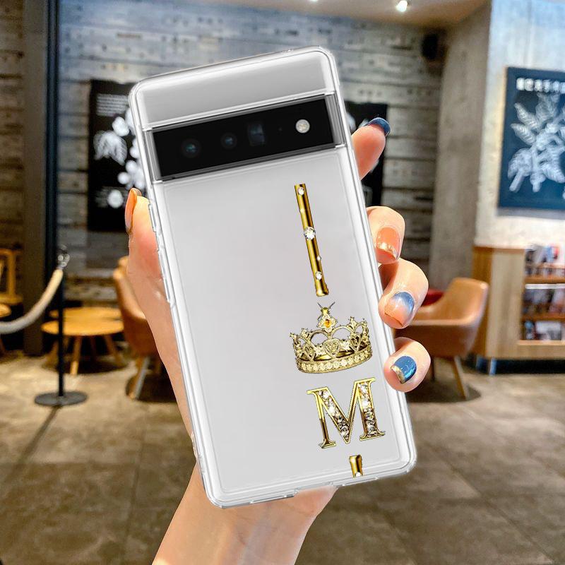 Чехол для телефона Google Pixel 10 Pro 10A Pixel 9 Pro XL Pixel 8 Pro 9A 8A 7A 7 6A 6 Pro Мягкий ТПУ Чехол Алмазная Корона Буква
