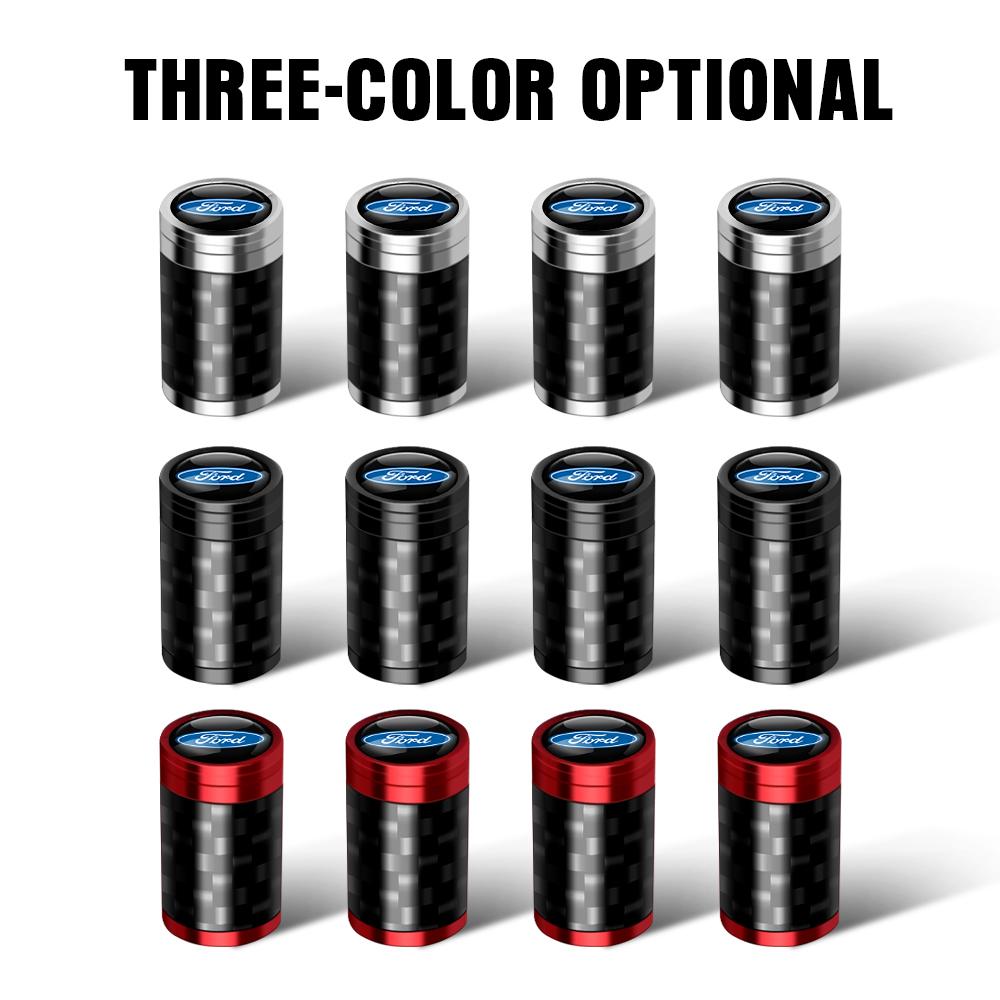 TVEI7 4Pcs Carbon Fiber Car Wheel Tire Valve Stem Air Cap Auto Decoration For Ford Fiesta Focus 2 Mk3 Mondeo Mk4 Ranger Kuga Mustang