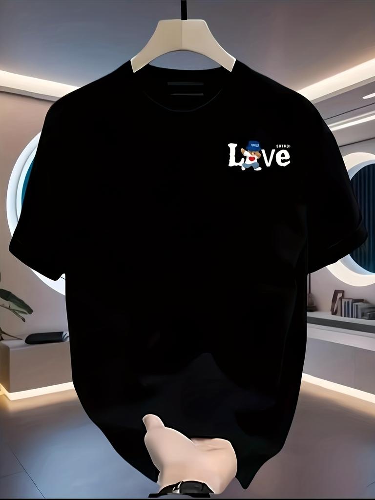 Мужская летняя футболка с принтом мишки LOVE, 100% хлопок, модная, спортивная и повседневная, свободная, с круглым вырезом, с коротким рукавом