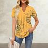 Women's Short Sleeve Casual V-neck Chest Pleated Printed Loose T-shirt Top