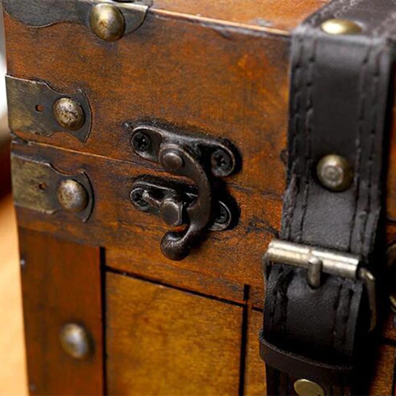 NEW Design Vintage Suitcase Wooden Storage Box W/Handle European Style Treasure Jewelry Chest Storage Case for Home Travel