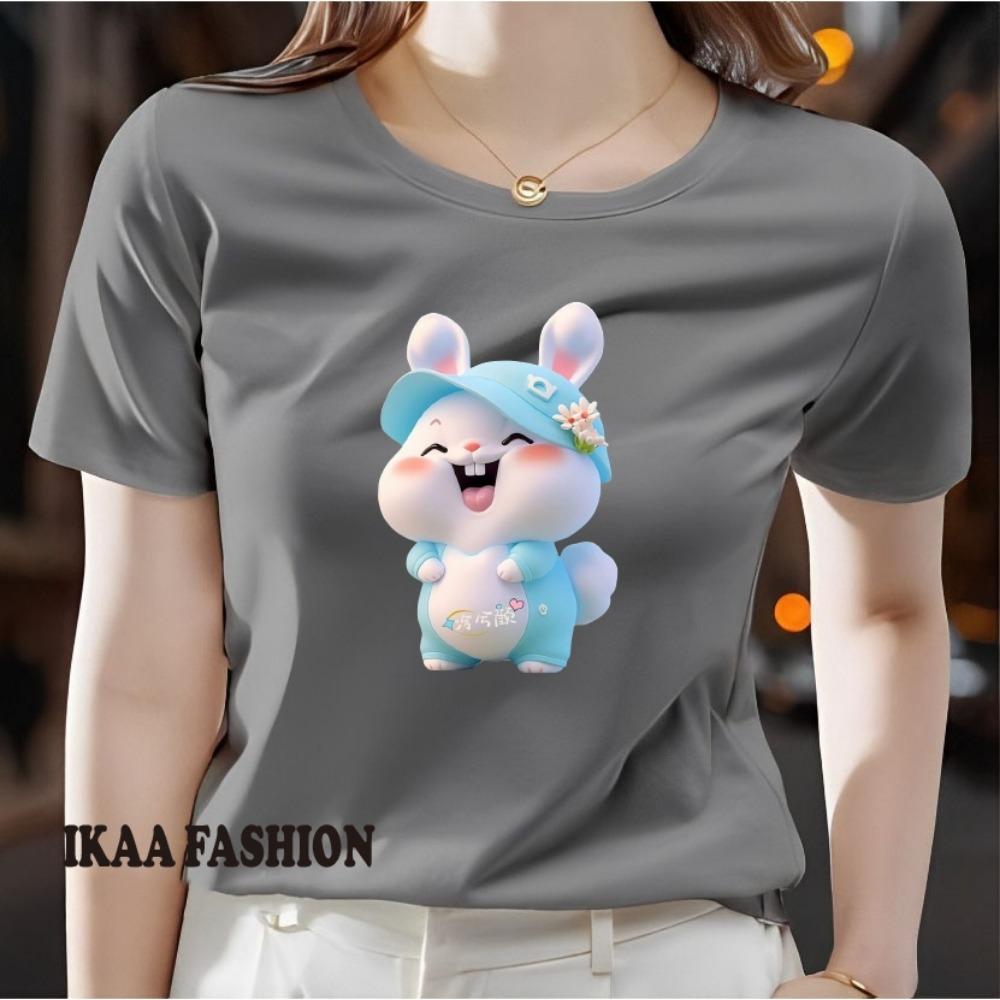 Летний женский топ-футболка с коротким рукавом и принтом спереди, удобная и дышащая ткань, повседневный и спортивный стиль, подходит для весны и лета