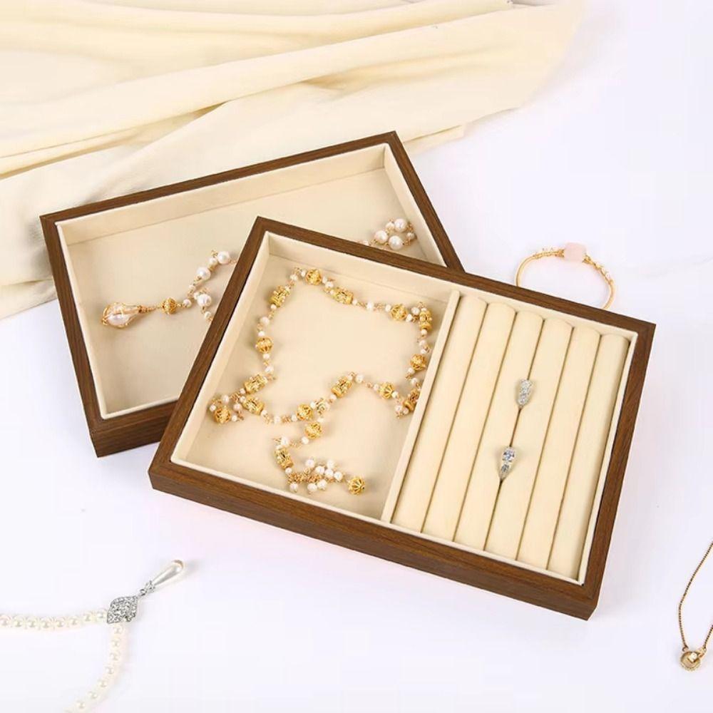 Multi-Compartment Wooden Jewelry Display Tray Solid Wood Pendant Display Plate Ring