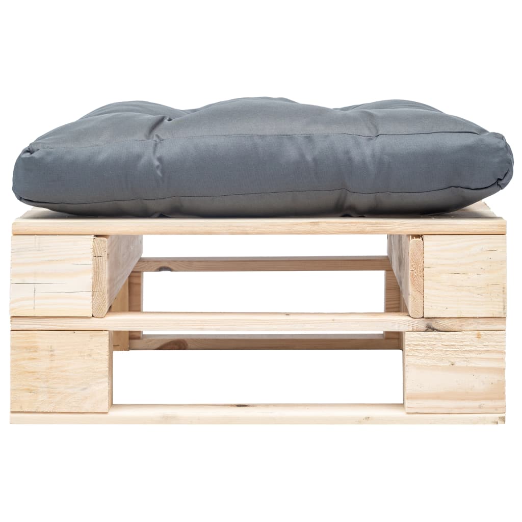 Garden Pallet Footstool with Grey Cushion Natural Wood