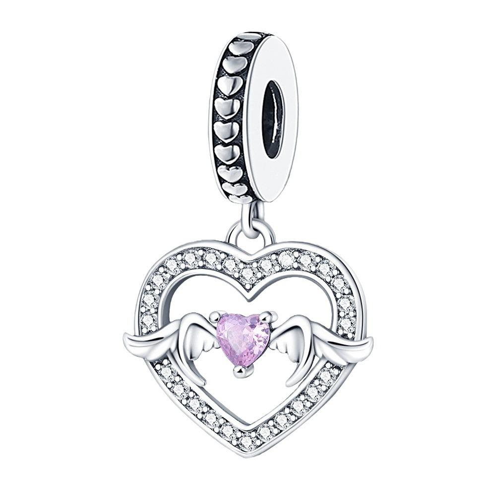 S925 Silver Heart Shaped Wings Pendant With Colorful Sparkling Zirconia DIY Jewelry Making Craft Accessories