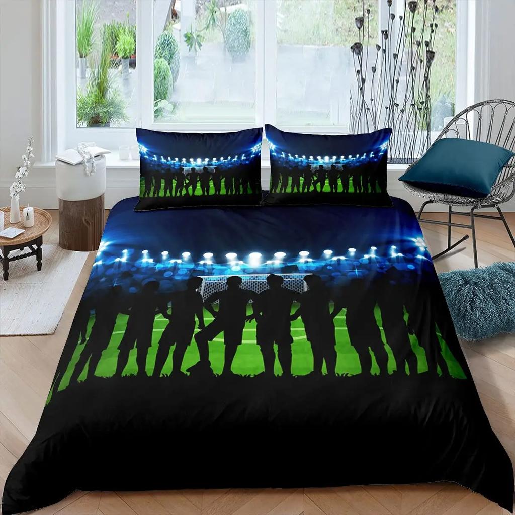 American Football Duvet Cover Set Full Size Sports Games Bedding Set Soccer Rugby Field Comforter Cover for Boys Quilt Cover Set