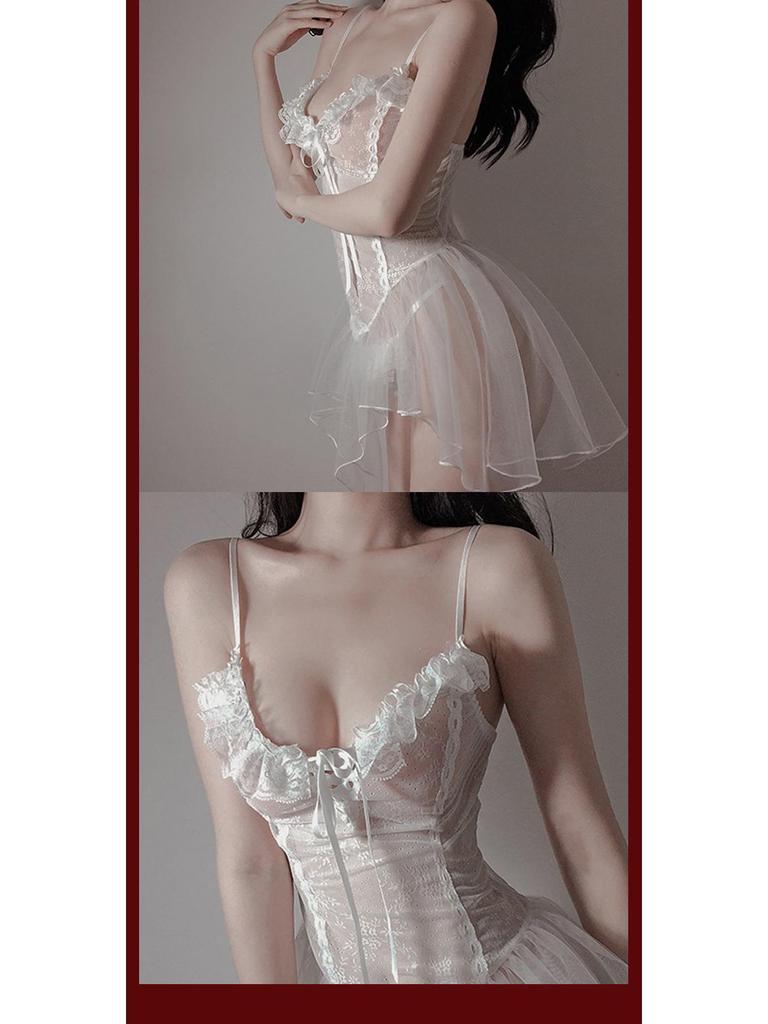 Провокационный прозрачный комплект нижнего белья: Кокетливый бюстгальтер и пижама для страстных ночей