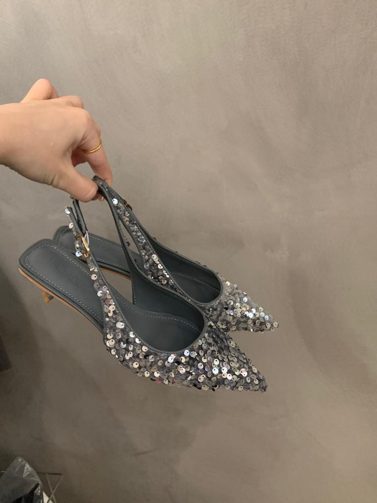 Fashion New Pointed Stiletto High Heels Shoes Sexy Silver Sequins Shallow Mouth Single Shoes Women's Work Dress Shoes High Heel Pumps