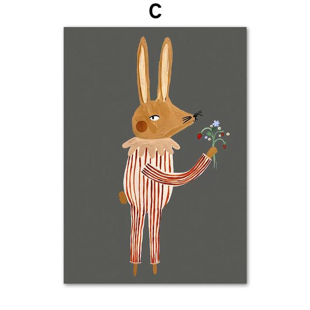 Леопардовый кролик, медведь, тигр, мышь, Радуга, забавная настенная живопись на холсте, плакаты на скандинавскую тему и принты, настенные панно, декор для детской комнаты, без рамки