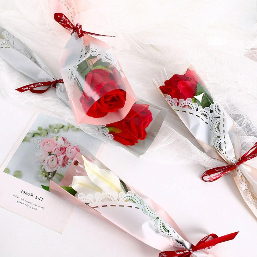 20pcs Plastic Flower Wrapping Bag DIY Gift Bag Single Rose Flower Wrapping Bag Valentine's Day Gift