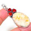 Fossil Coral, Garnet Handmade 925 Sterling Silver Pendant 2.09" z9M46