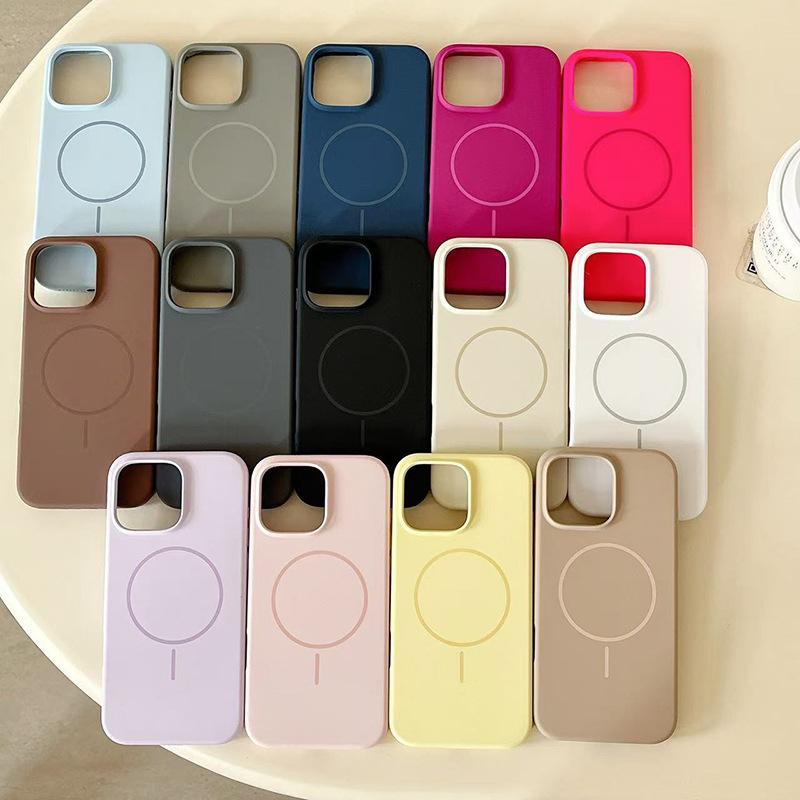Liquid Silicone MagSafe Magnetic Phone Case for iPhone 15 14 13 Pro Max Solid Color Shockproof Cover