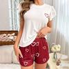 Женский пижамный комплект с оборками и короткими рукавами, топ с принтом в виде сердца и шорты, летний повседневный комплект из двух предметов для сна, домашний комплект