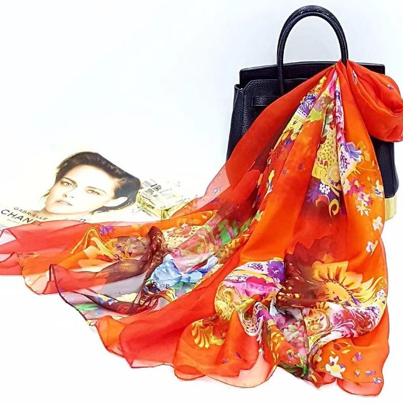 Шелковый шарф для лета Универсальный марлевый шарф для женщин Тонкий летний Очень большой Защита от солнца Тонкое пляжное полотенце Шарф-шаль с градиентом цвета