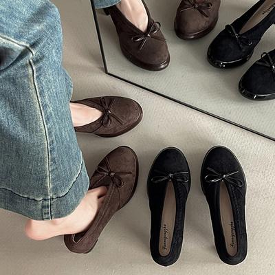 Ретро темперамент, стиль светской львицы, женские туфли на высоком каблуке, осенние замшевые туфли Mary Jane с бантом и толстым каблуком