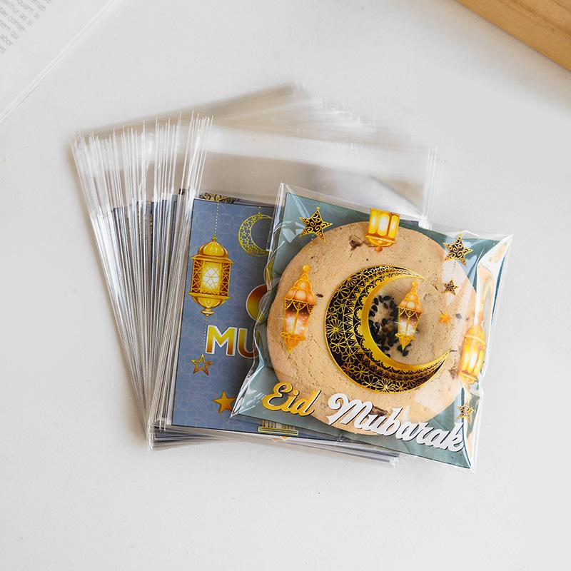 100Pcs Eid Mubarak Candy Cookie Bag Plastic Moon Star Gift Baking Packing Bags 2025 Muslim Islamic Party Supplies Ramadan Kareem