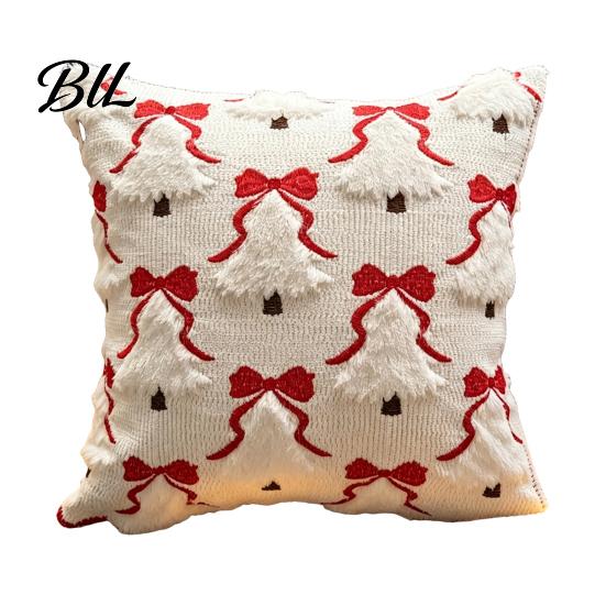 Decorative Throw Pillows for Couch Christmas Plush Pillowcase, 3D Embroidered Design Soft Pillow Holiday Living Room Decor Cover, Cushion Cover