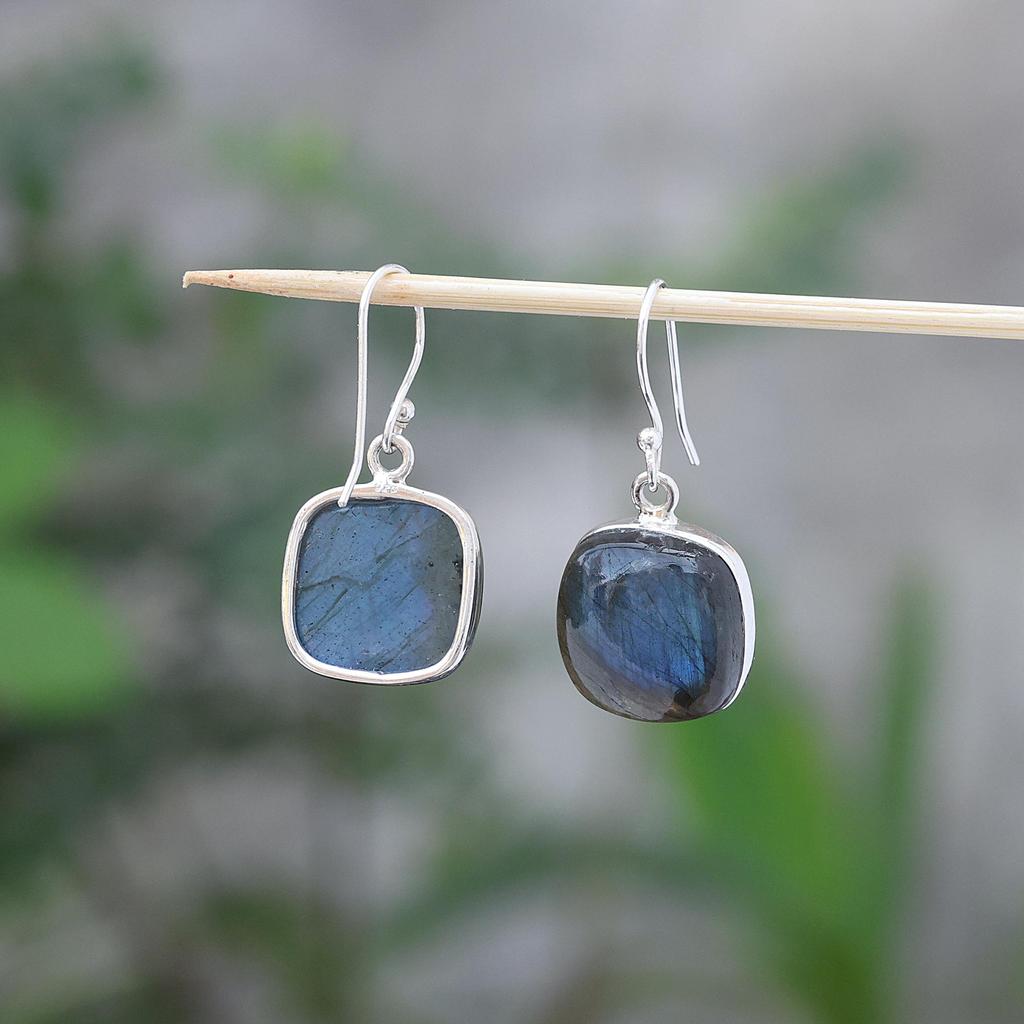 Серебряные серьги с драгоценным камнем лабрадорит, 925 пробы, ювелирное изделие ручной работы, подарок для нее