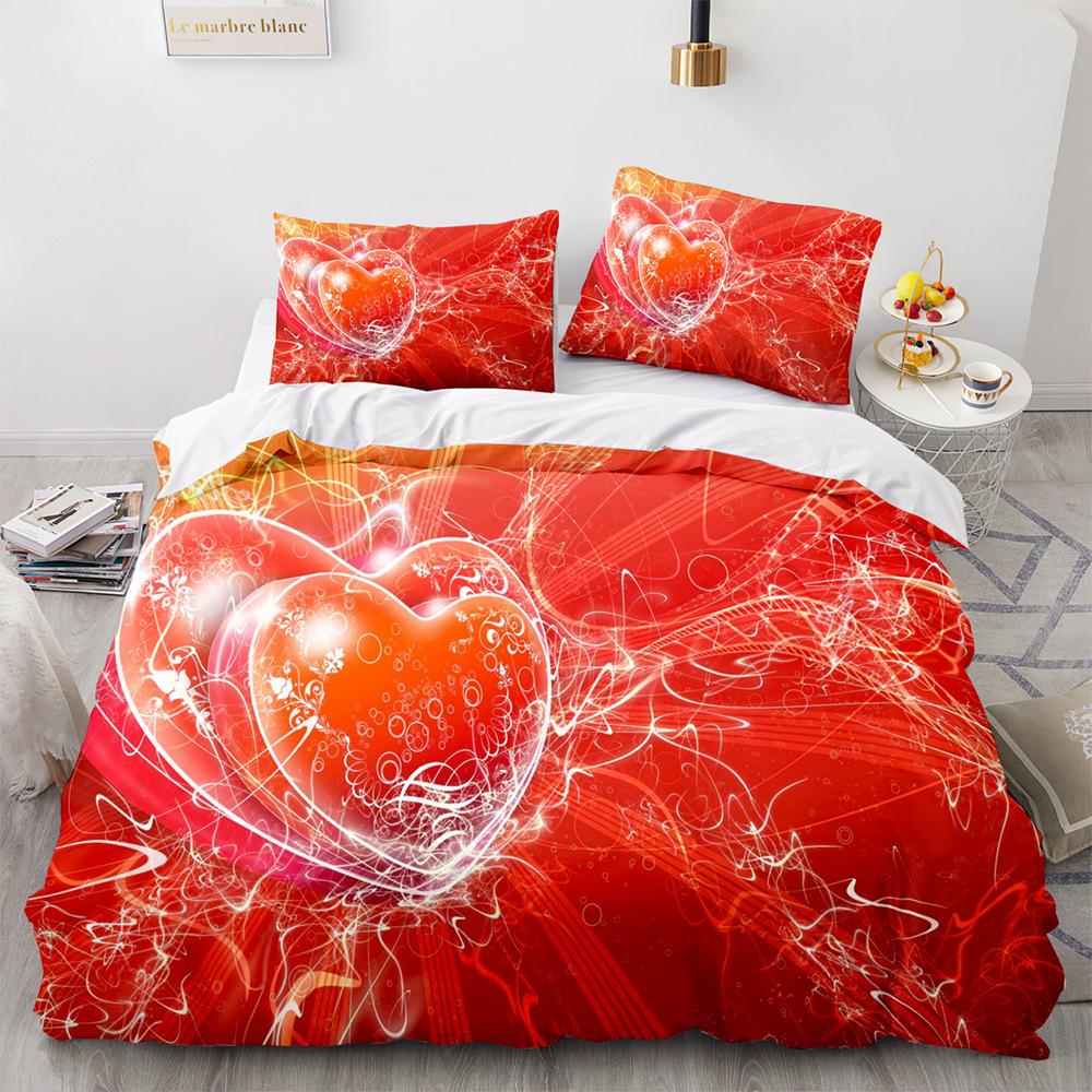 Love Duvet Cover Queen Heart Shaped Bedding Sets White Romance Polyester Comforter Cover for Women Men Boys Girls Teen King Size