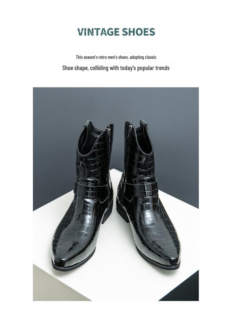 Мужские высокие ретро ботинки из тисненой кожи на шнуровке с боковой молнией - Большой размер, осенне-зимний британский стиль мартин.