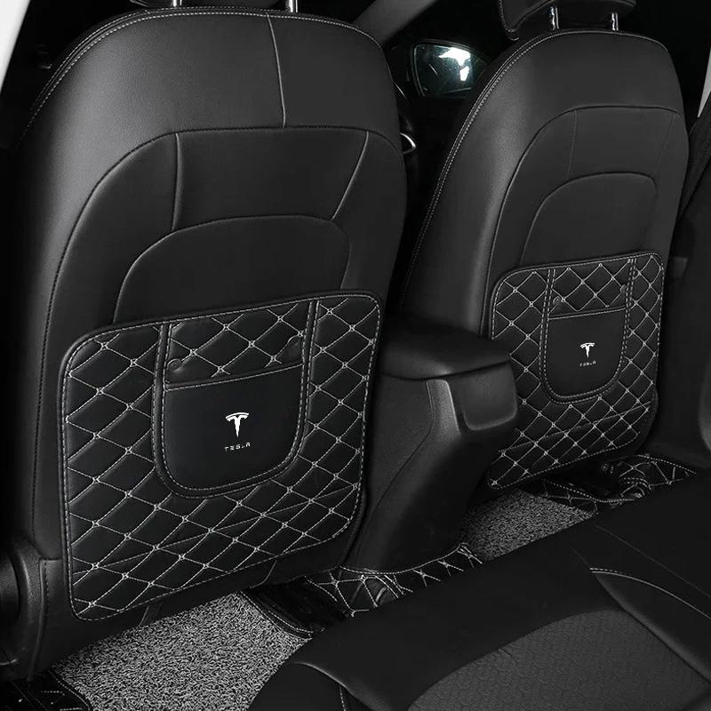 Car Anti-kick Pad Interior Pu Leather Auto Seat Back Protector Pads For Tesla Model 3 Model S Model X Y Roadster Performance