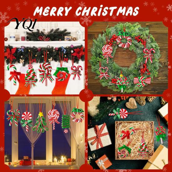 Wooden Christmas Tree Pendants 16 Pcs Lollipop Ornaments, Red Green Striped Peppermint Swirl Candy Cane Hanging Decorations Decoration, Colorful