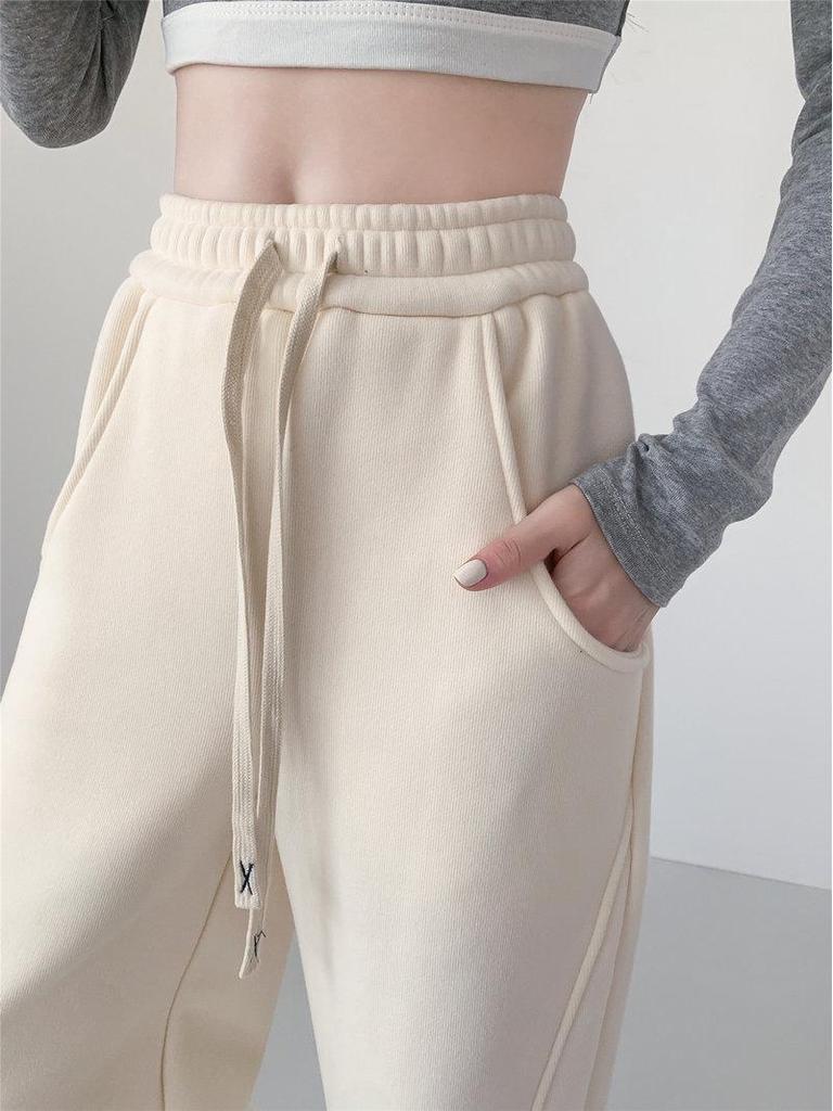 Women's 2024 Autumn/Winter Wide-Leg Banana Pants: Velvet Lined, Straight Fit, Casual and Warm.