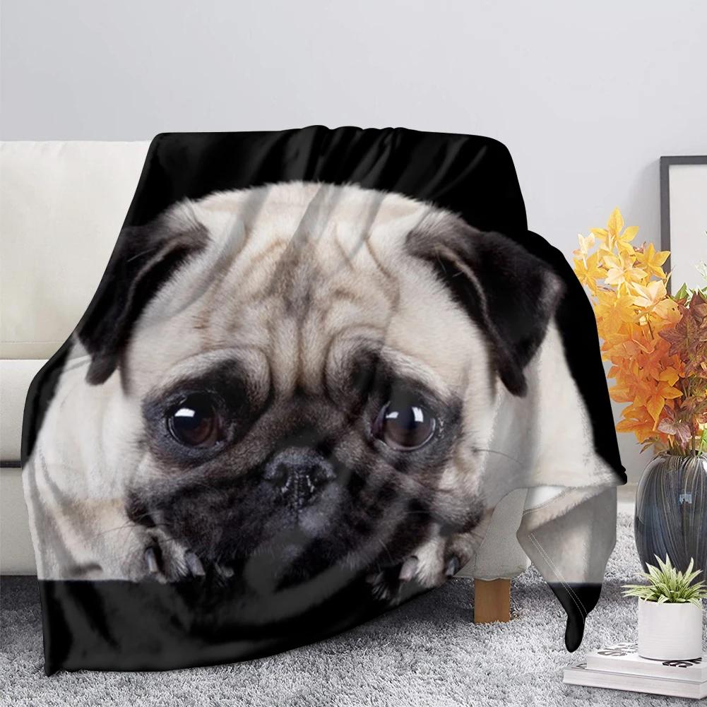 Pug Dog Blanket Lovey Animal Soft Warm Fall Chair Flannel Throw Blankets Cartoon Pet Puppy Print Bed Sofa Blanket King Queen