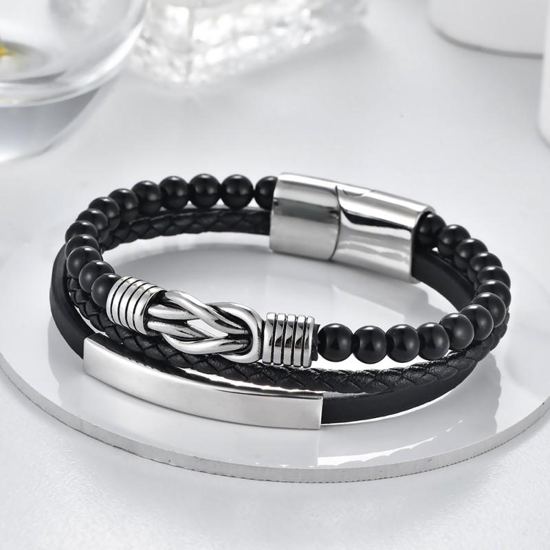Stainless Steel Infinity Symbol Layered Bracelet Men Women Geometric Handmade Beaded Multi-Strand Wristband