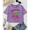 Fruit Strawberry Cherry Kiwi Print Washed T-Shirt Women Slim Y2K Crop T Shirts Cotton Summer Tops O-Neck Short Sleeve