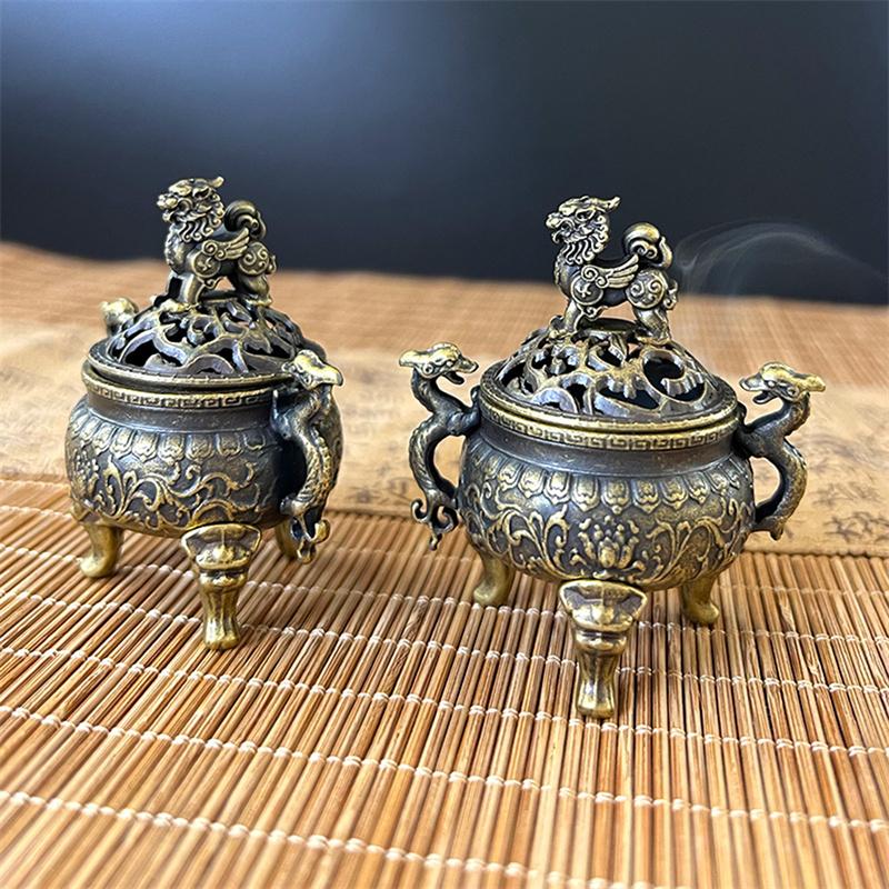 Double Dragon Three Leg Cauldron Incense Burner Xiangyun Incense Burner Suanni Plate Small Incense Burner
