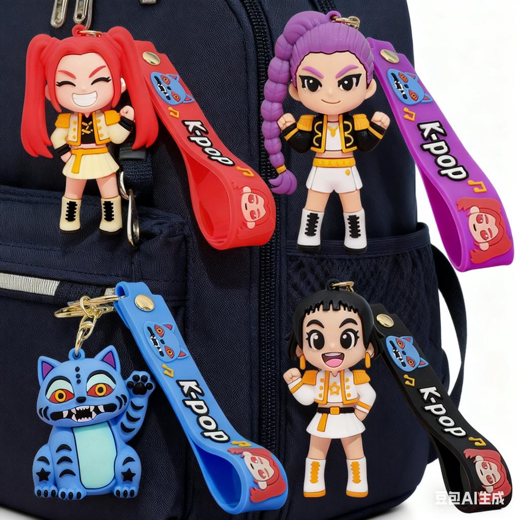 1-4Pcs Hot 3D Printed Anime Movie Kpop Demon Hunters Girls Derpy Keychains Doll Cute Tiger Action Model Toy Collection Gifts