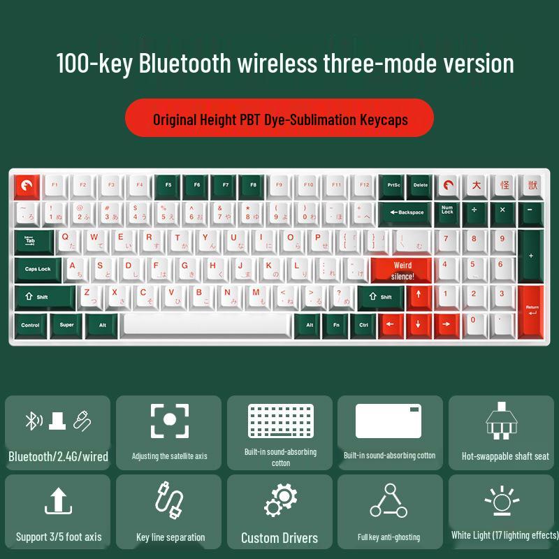 Беспроводная механическая Bluetooth-клавиатура - 100 клавиш, трехрежимная, компактный дизайн, настраиваемая для офиса, с горячей заменой переключателей