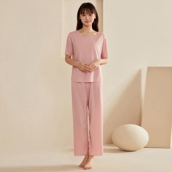 Женский комплект пижамы Ice Silk с короткими рукавами и широкими штанами, комплект летней ультратонкой двухкомпонентной пижамы для дома и сна