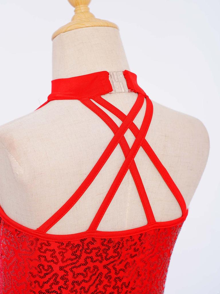 Женский комбинезон без рукавов с воротником-стойкой, перекрещивающимися бретелями на спине, блестящими пайетками, сетчатыми вставками и широкими штанинами, для лирического танца